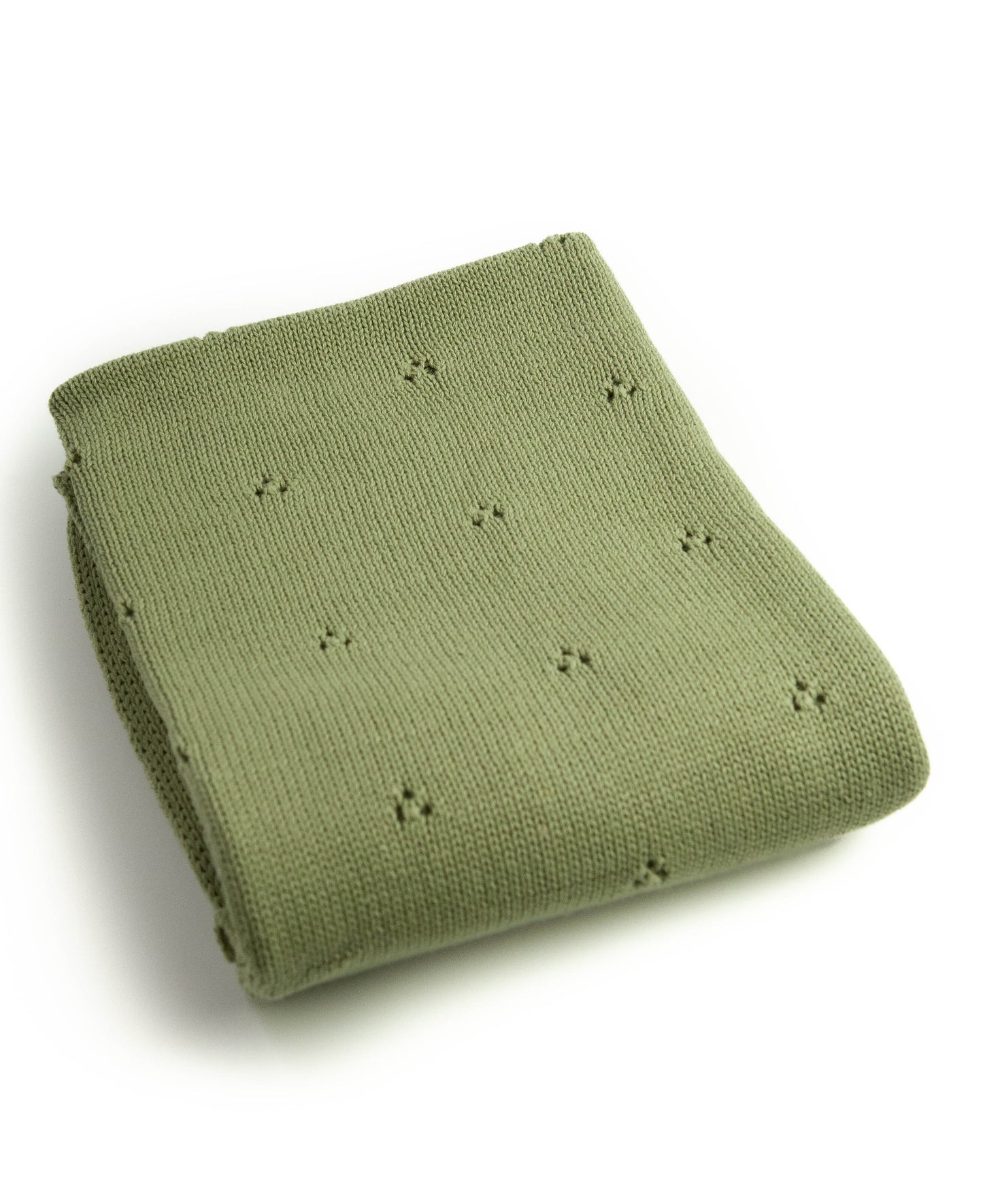 Katoenen dekentje gebreid dusty green ajour