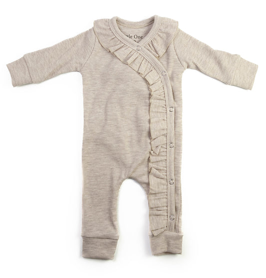Baby Strampler Rippe Rüschen Beige Melange