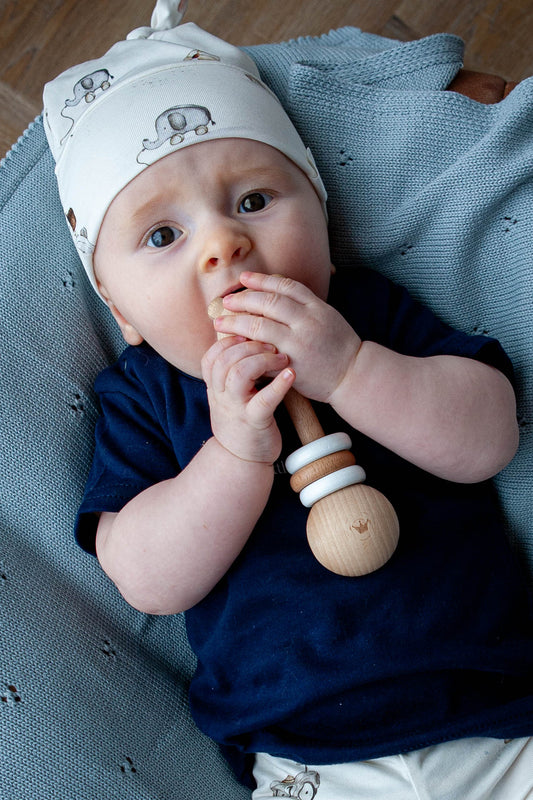 Eco-friendly wooden bear rattle