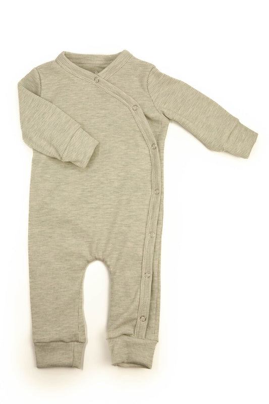 Baby romper suit rib green/melange