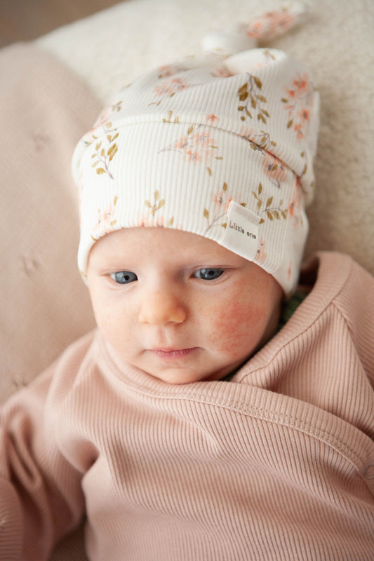 Babymütze Rippenmuster Blumen