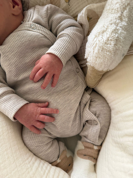 Baby romper suit rib beige melange