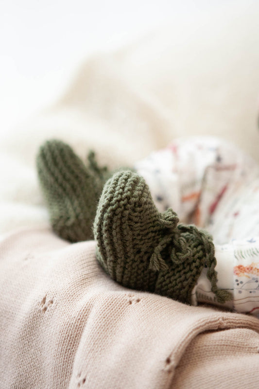 Hausschuhe aus Merinowolle, Moosgrün