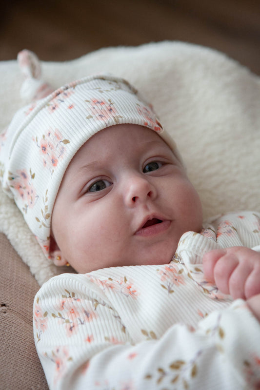 Babymütze Rippenmuster Blumen