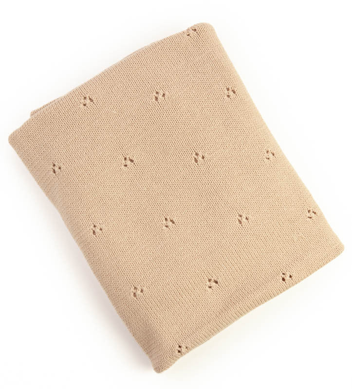 Cotton blanket knitted beige openwork