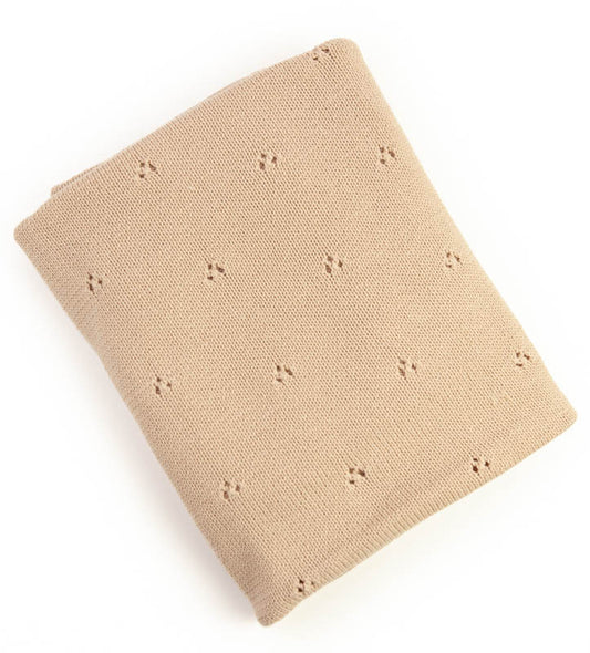 Cotton blanket knitted beige openwork