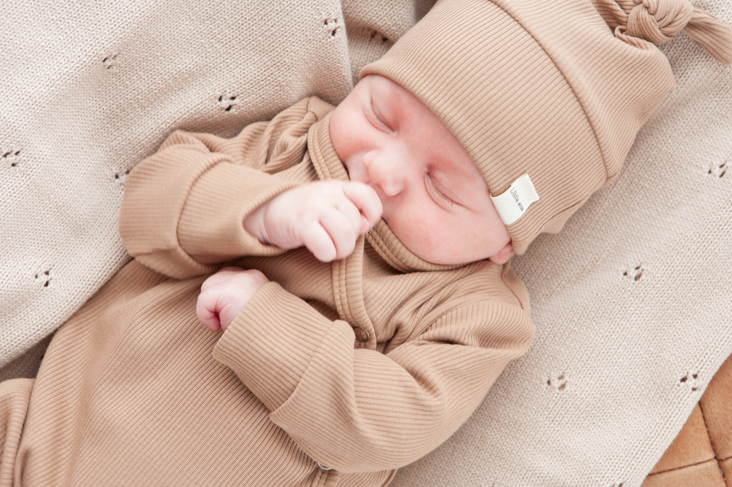 Cotton blanket knitted beige openwork