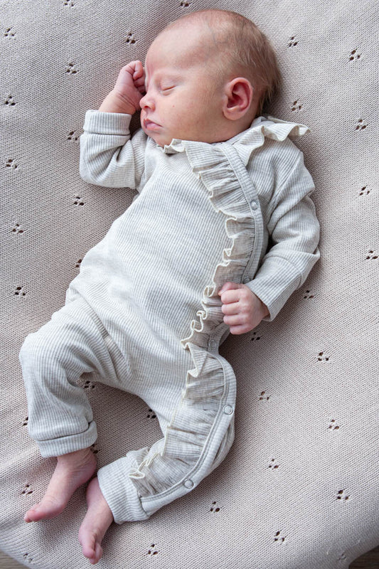 Playsuit Rippe Rüschen Beige Melange