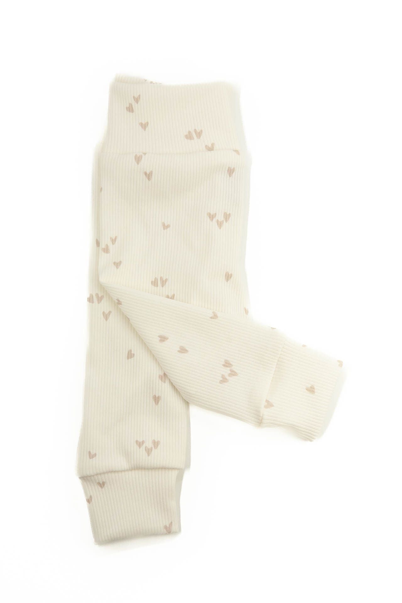 Broekje baby rib ecru hartjes