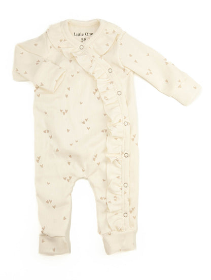 Baby Strampler Rüschen Ripp Ecru Herzen