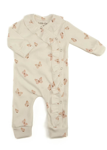Baby romper ruffle baby rib butterflies