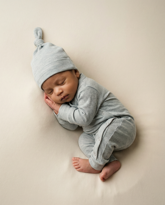 Baby Strampler Ripp blau/melange