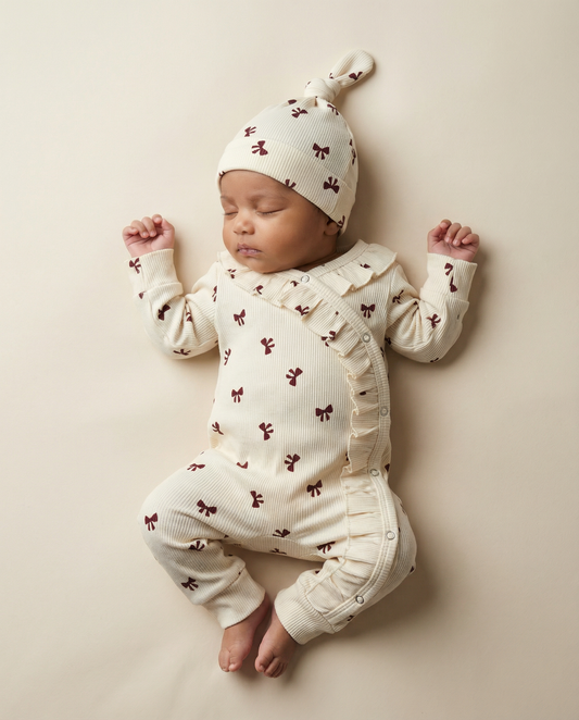 Baby romper with ruffled rib bows