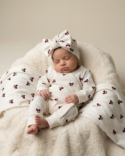 Baby romper with rib bows
